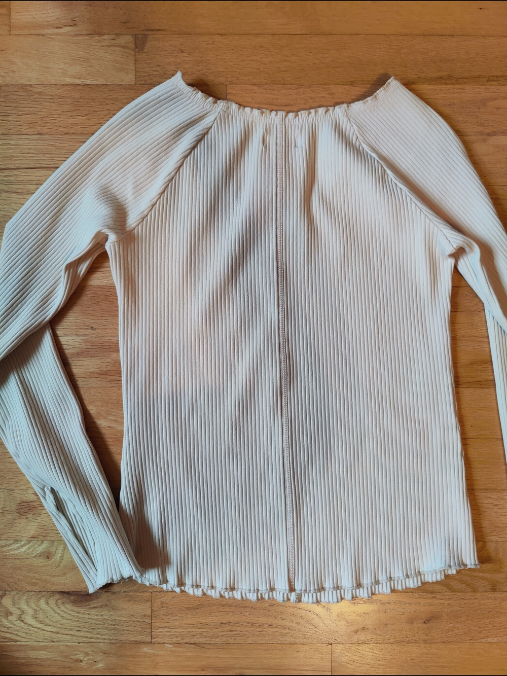 Pact Women's Ribbed Long-Sleeve V-Neck Top in Light Cream - Picture 4 of 6
